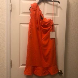 One-shoulder dress, orange, size M, fully lined